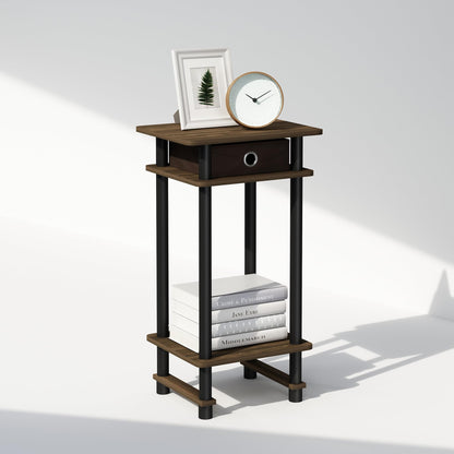 Furinno TURN-N-TUBE Night Stand, 3-Tier Open Shelf Design Nightstand with Storage Bin, Tall Narrow Bedside Table, End Table, Side Table