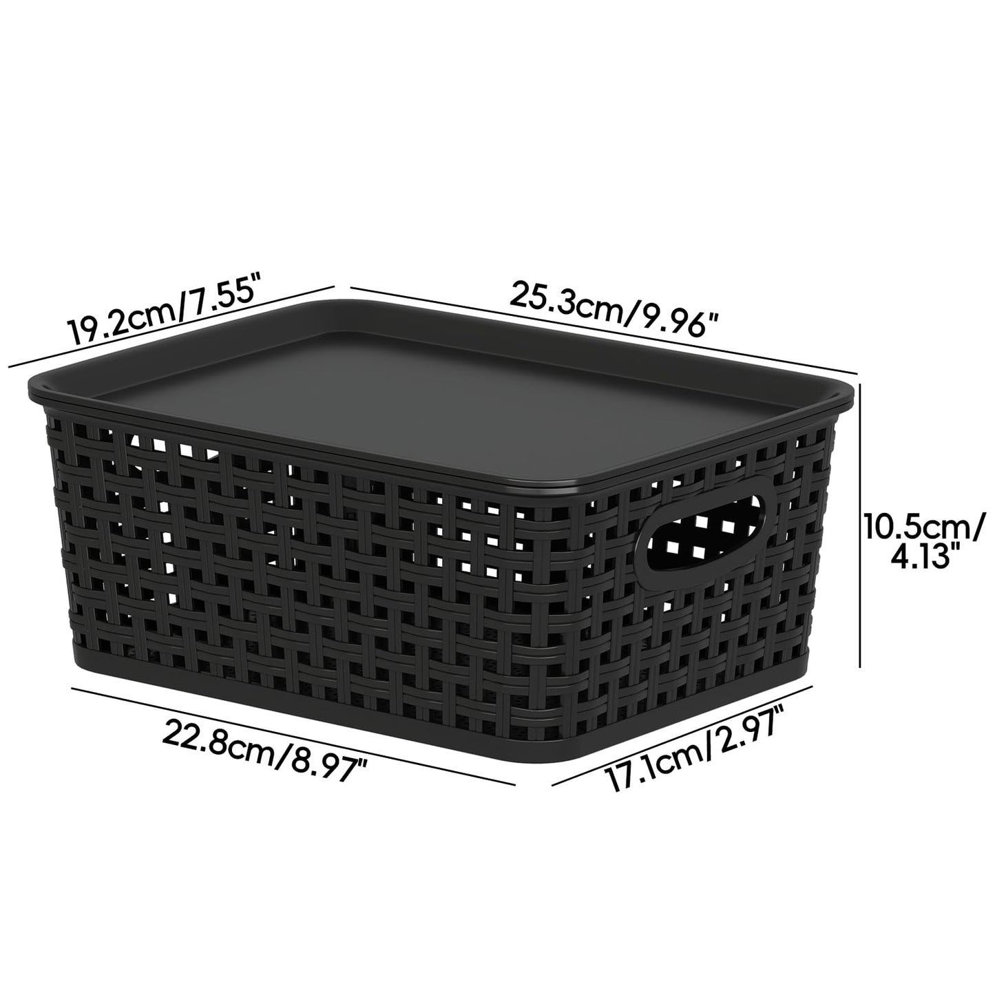 Parlynies Plastic Weave Baskets with Lid, Set of 6 Small Pantry Storage Basket, Black