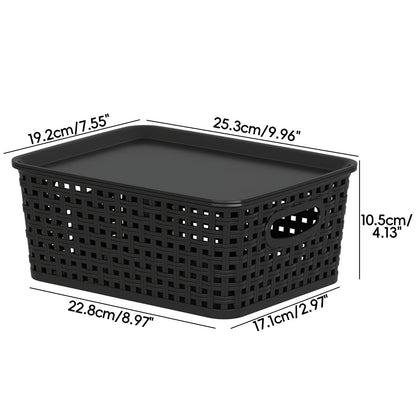 Parlynies Plastic Weave Baskets with Lid, Set of 6 Small Pantry Storage Basket, Black