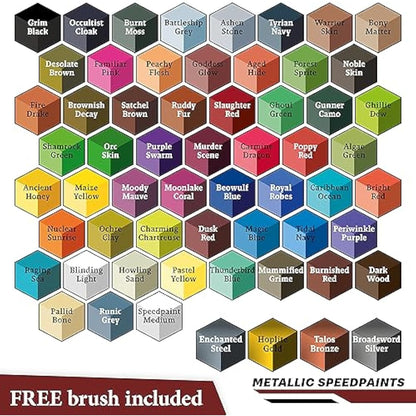 The Army Painter, Speedpaint Wargamers Mega Paint Set 2.0, 60 x 18ml Speedpaints, incl. 4 metallics, 1 Medium & 1 Free Brush for miniature and model painting