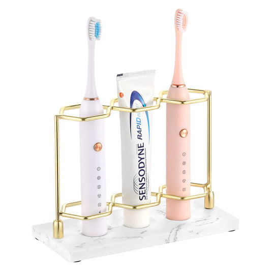 Emibele Toothbrush Holder, Resin Electric Toothbrush Holder with 3 Slots 2 Layers, Non-Slip Bathroom Accessories Organizer Toothbrush Toothpaste Razor