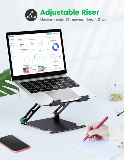 Glangeh Laptop Stand Aluminum Sturdy, Laptop Riser for Desk with Adjustable Heights/Angles, Double Rotation Axis Ergonomic