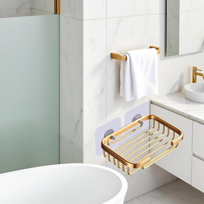 Gold Soap Dish for Shower Creative Hanging Drain Rack,Self Adhesive Soap Dish Holder,Soap Holder Soaps Dishs Storage Rack,Damage Free Hanging