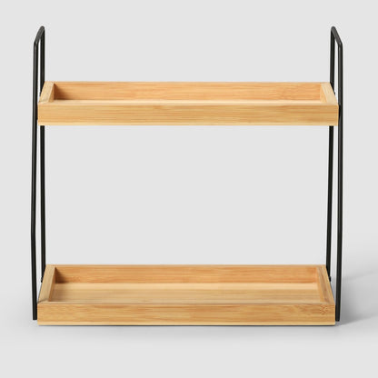 ZOBONETI Bamboo Bathroom Counter Organizer, Wooden Bathroom Sink Countertop Organizer, 2 Ties Vanity Counter Top Shelf, Dresser Skincare Storage Rack