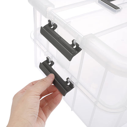 IGNPION 2-Tier Stackable Craft Storage Box Plastic Adjustable Storage Containers with Carry Handle Transparent Containers Organiser for Art & Craft