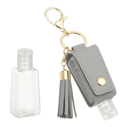 sourcing map Portable Travel Empty Bottle with Keychain, 30ml PU Leather Mini Squeeze Bottles