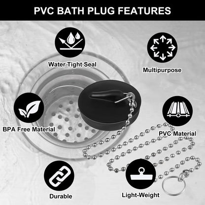 Yeenano Sink Plug,2 Pcs Kitchen Sink Plug Universal Rubber Drain Stopper with Stainless Steel Chain Sink Plug Replacement For Bathtub Sink Bathroom
