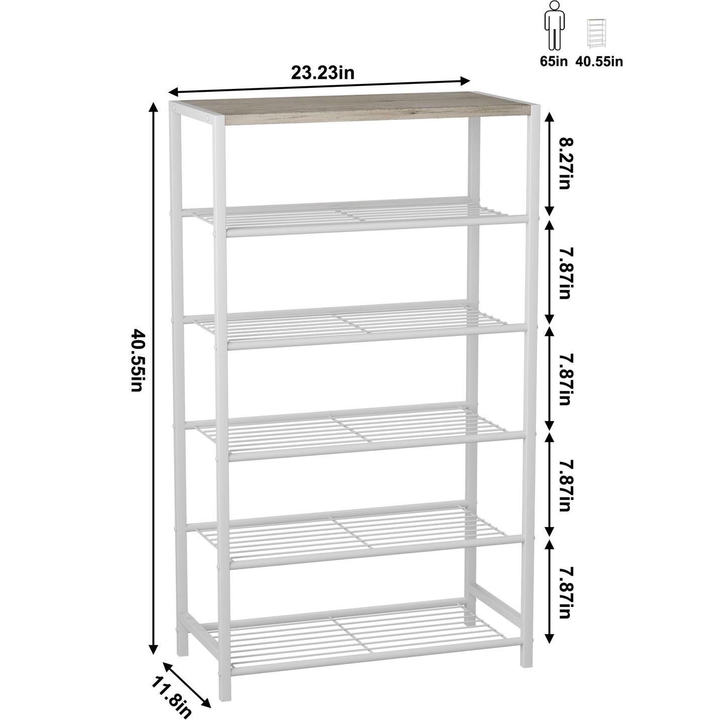 HOME BI 6-Tier Industrial Shoe Rack, Metal Shoe Storage Organizer Shelves with Stable Metal Frame, Shoe Organizer for Closet, Hallway, Entryway,