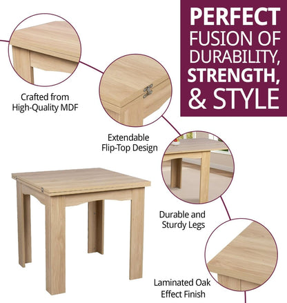 Hallowood Furniture Newquay Oak Effect Extending Flip Top Table, 80-160cm