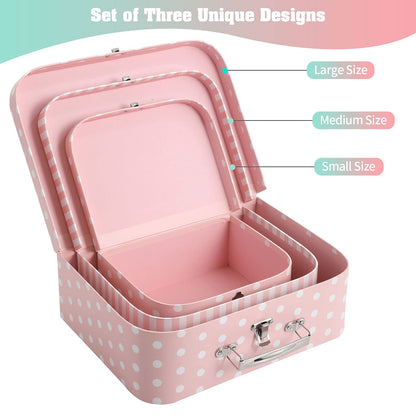 Anndason Set of 3 Paperboard Suitcases Storage Box Storage for Photo Storage Home Decoration, Wedding, Birthday