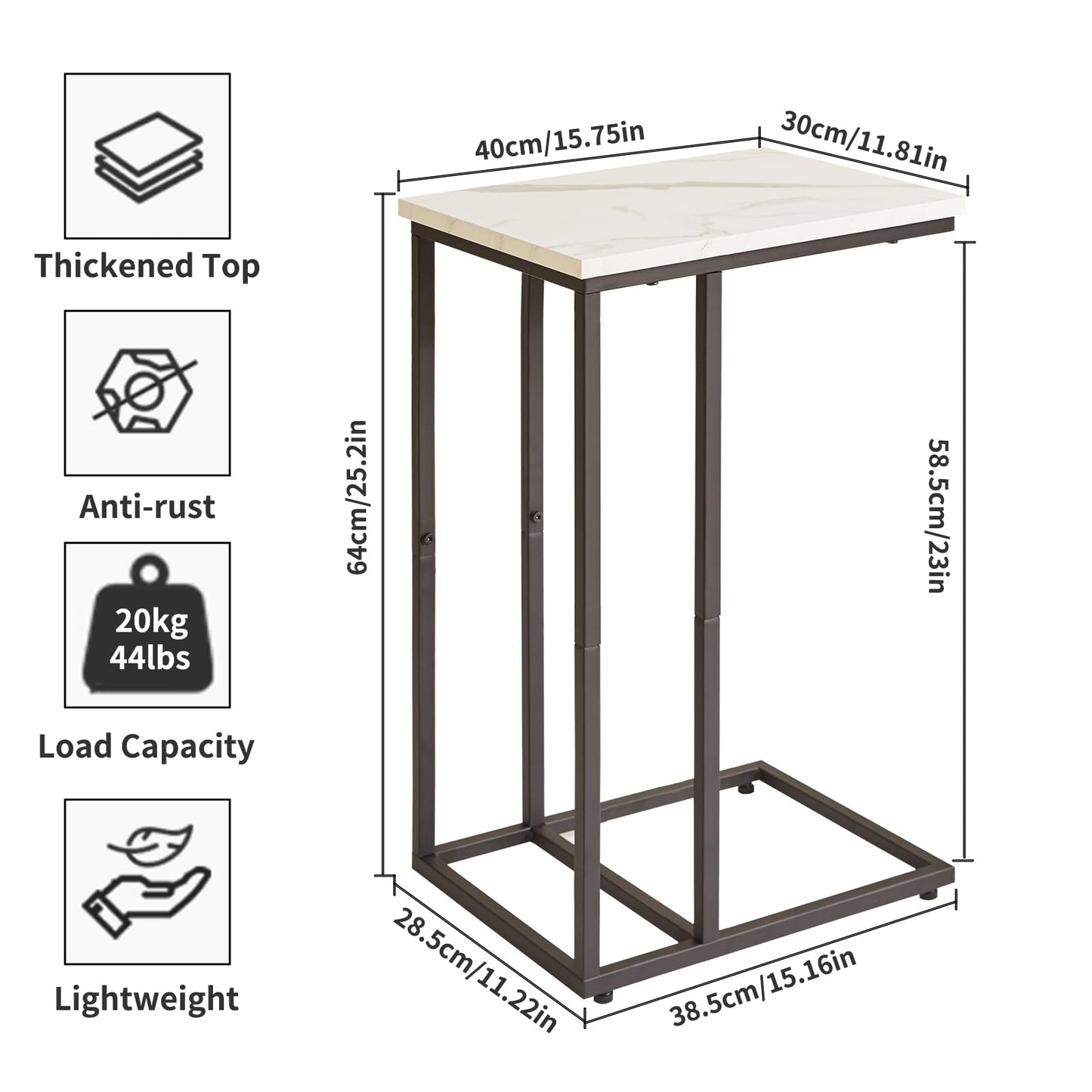 Aibiju Set of 2 C Shaped End Table for Sofa, Bedside Table, Couch Table with Metal Frame for living Room, Bedroom, Balcony, White Faux Marble and
