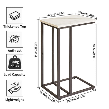 Aibiju C Shaped End Table, Slide and Sofa Table, Bedside Snack Table with Steel Frame for Living Room, Bedroom