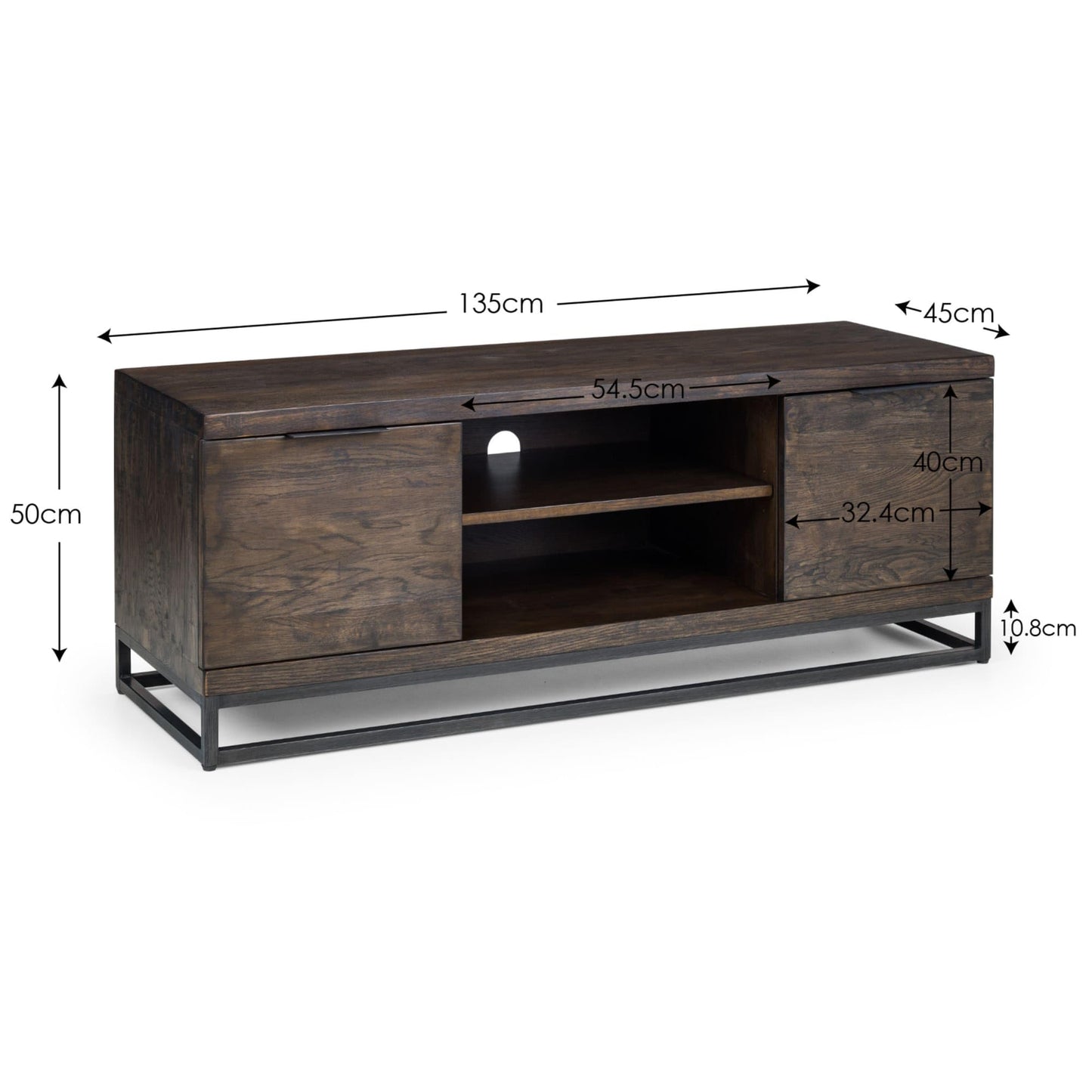Julian Bowen Brooklyn TV Unit for up to 55" TVs, Dark Oak - H50 x W135cm