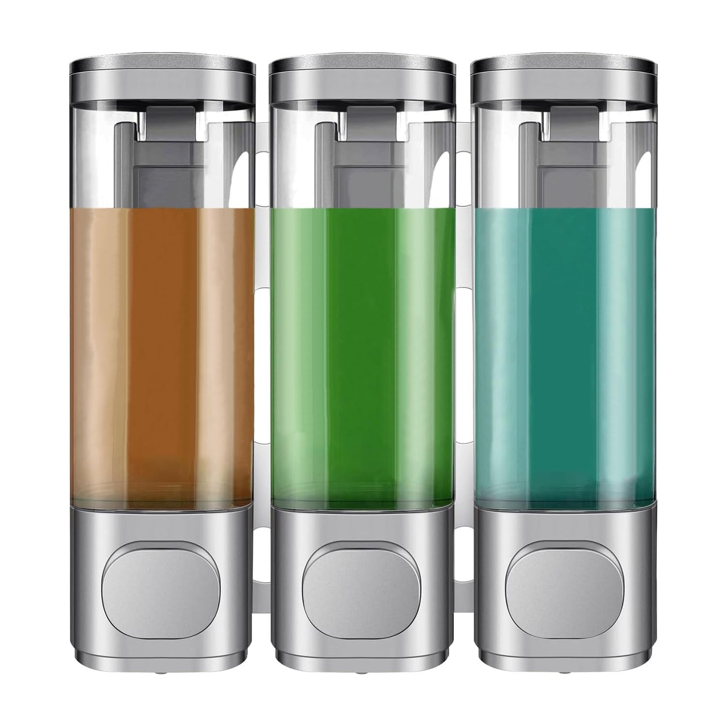 300mL*3 Soap Dispenser,Shampoo Dispenser Wall Mounted for Bathroom,Silver 3 Chamber Simple Human Plastic Body Wash Shower Gel Shampoo Conditioner Soap