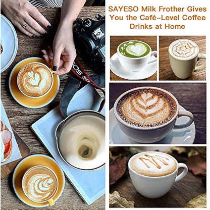 Milk Frother, SAYESO Electric Milk Frother and Warmer with Hot Cold Functionality, Stainless Steel Foam Maker, Automatic Shut-Off Milk Steamer for Coffee, Latte, Cappuccino and Macchiato (Silver)