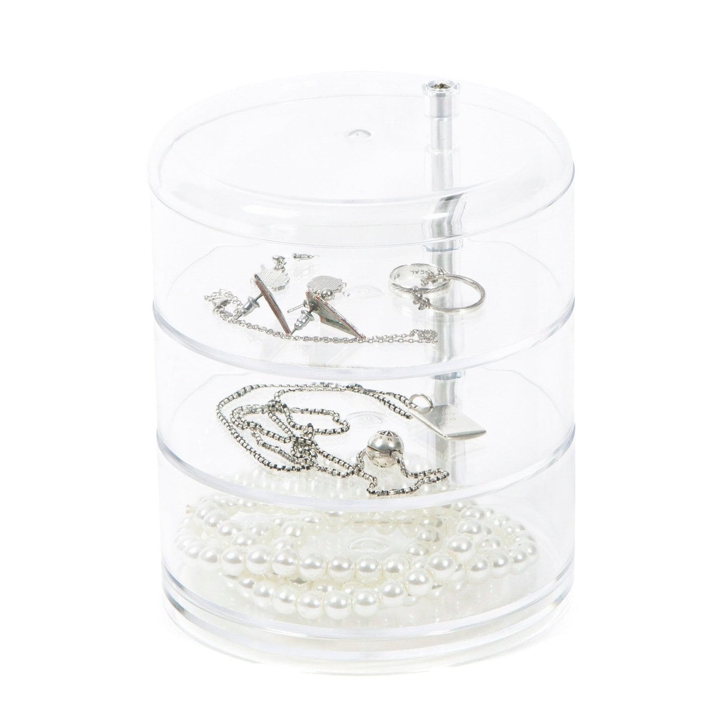 Compactor Swivel Jewellery Holder with 3 Levels, Transparent, Diameter 11.5 x H. 13.7 cm, RAN6040