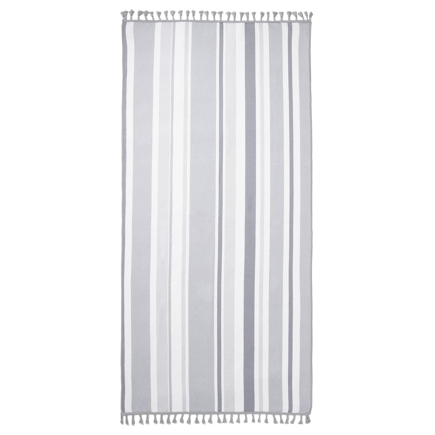 Dreamscene Striped Tassel Edge Beach Swimming Towel Pool Swim Adults Kids Rope Holiday Travel Camping Bath, 71 x 152cm - Charcoal Grey