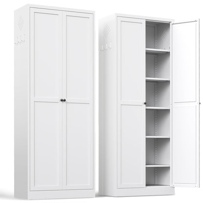 BIZOEIRON Tall Kitchen Cupboard, 183cm Metal Pantry Cabinet Freestanding Kitchen Storage Cabinet with Doors and Adjustable Shelves