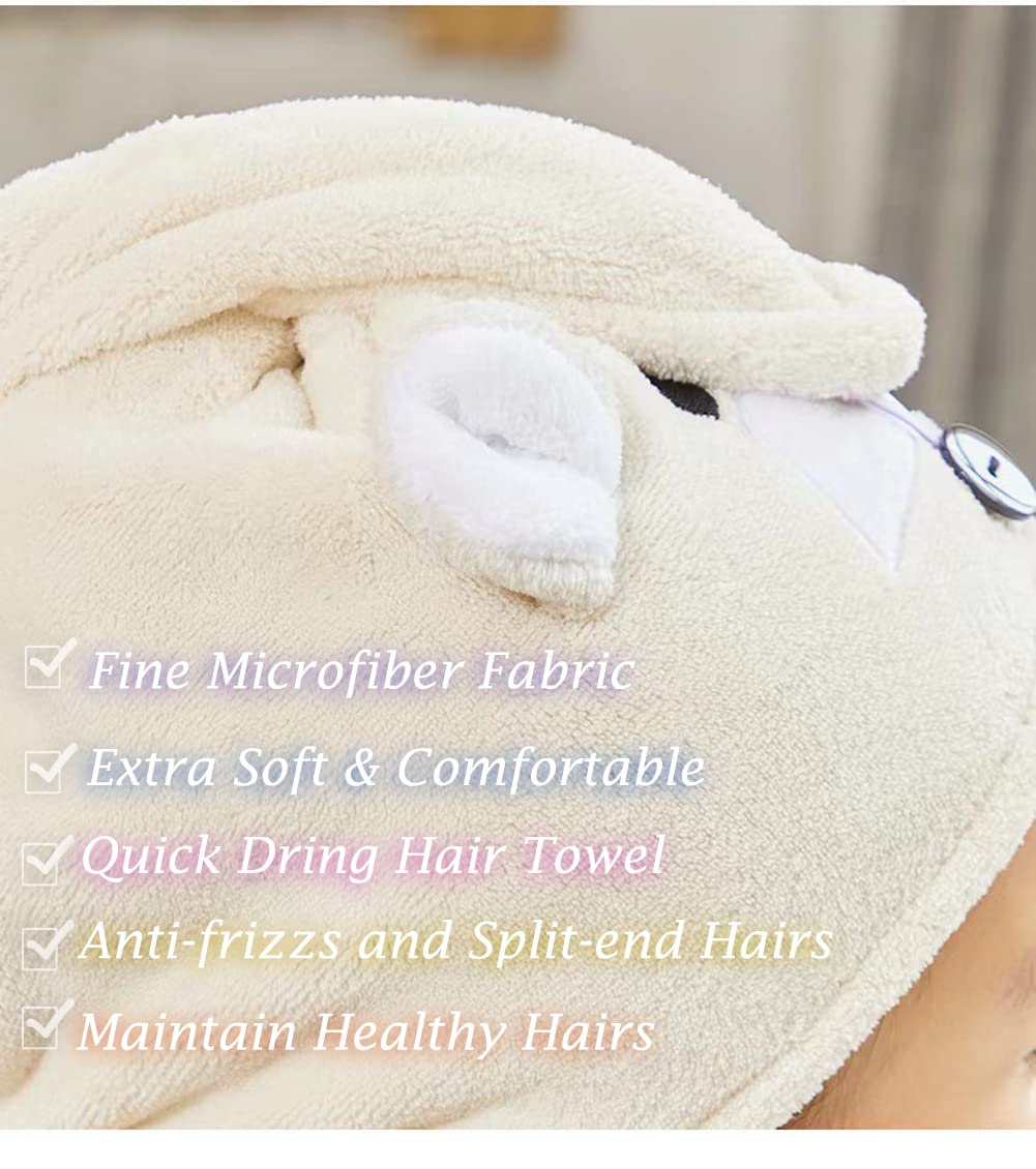 Cysocool Anti-Frizz Kids Hair Towel Absorbent Quick Drying Girls Hair Turban Towel with Button Wet Hairs Dryer Cap Ultra Soft Drying Towel Wrap Twist
