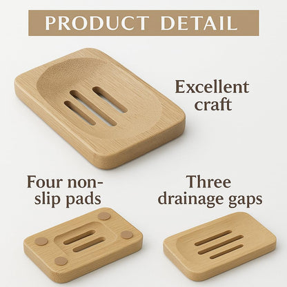 Bamboo Soap Dish – Natural Wooden Soap Holder with Drainage Grooves | Eco-Friendly, Quick-Dry & Durable Soap Tray for Bathroom, Shower