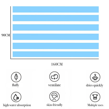 Large Quick Dry Microfibre Beach Towels for Adult,160X90cm Double Side Baby Blue Stripe Bath Towel Travel Towels with Pocket,Lightweight Beach Towel