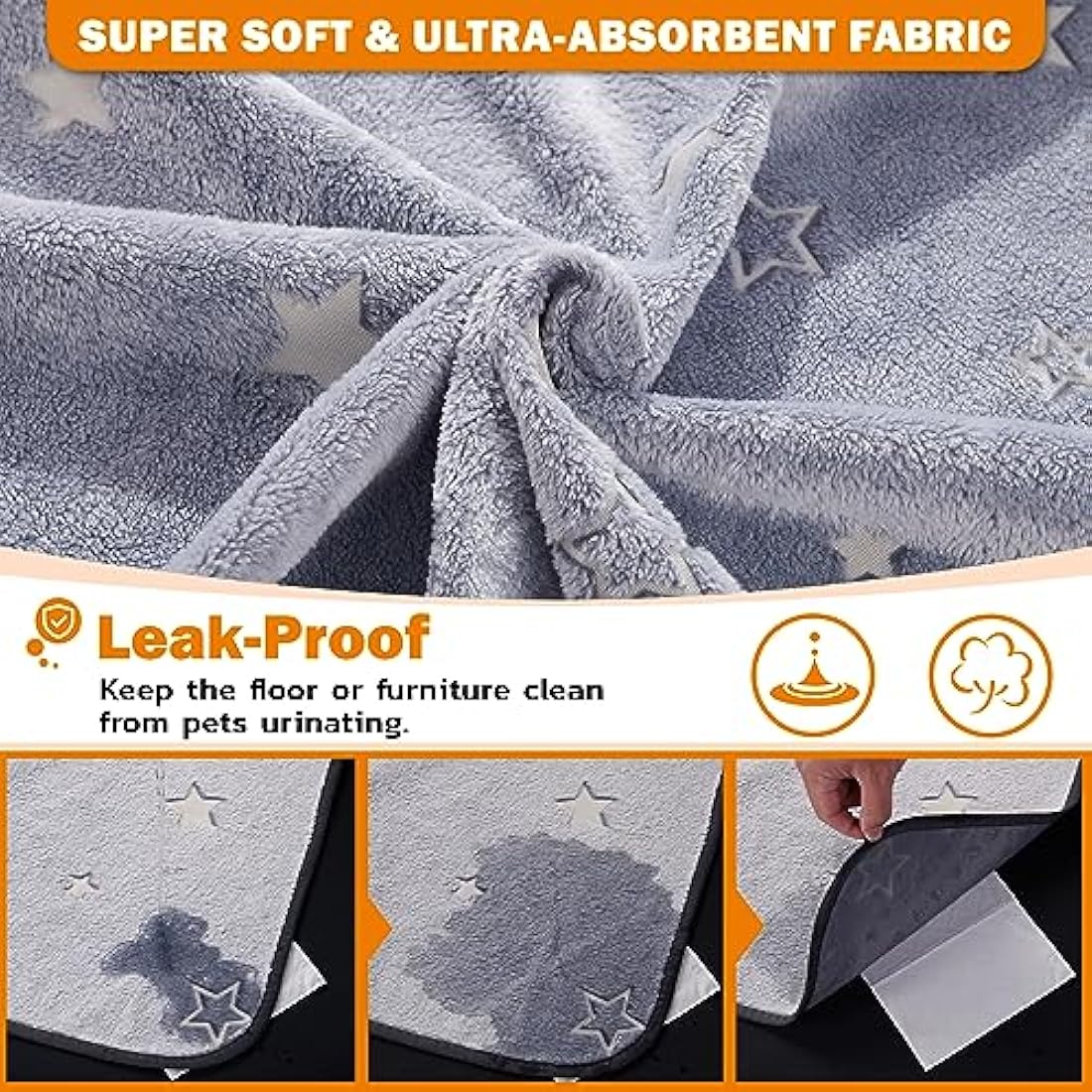 Washable Puppy Pads, 2 Packs Fast Absorption Reusable Puppy Pads, Dog Pee Pad, Waterproof Whelping Pads, Non-Slip Training Pads Pet Playpen Puppy Mat for Floor, Dog Crate -70x100cm