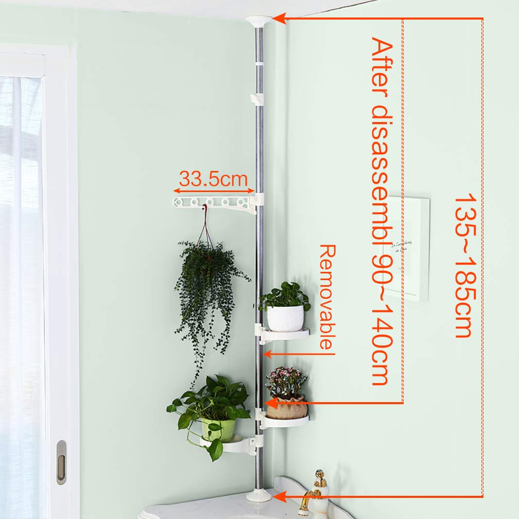 Hershii 4-Tier Indoor Plant Stand Tension Pole Corner Standing Shelf Adjustable Flower Pots Holder Display Rack for Windowsill, Bathroom Vanity -