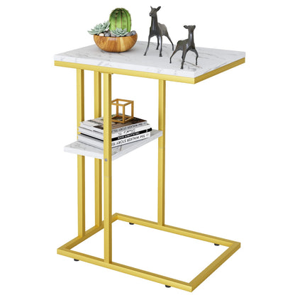 C Shaped End Table, Side Table, Sofa Table, Coffee Table Under Sofa, Small Couch Snack Tables, Bedside Tables with Metal Frame for Living Room