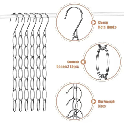 10-Pack Clothing Chain Hanger, Metal Space-Saving Closet Organizer, Anti-Wrinkle 7 Loop Organizer for Clothes, Dorm Room Essentials