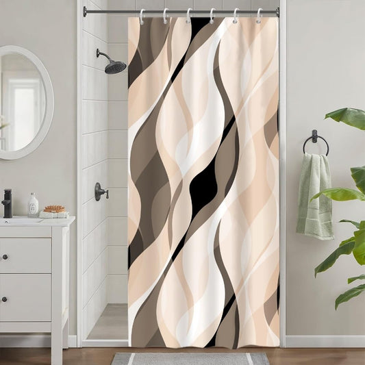Uiiooazy Shower Curtain, Brown, Shower Curtain, Narrow 90 x 180 cm, Anti-Mould, Beige, Gradient, Stripes, Lines, Patterned Shower Curtains, Short