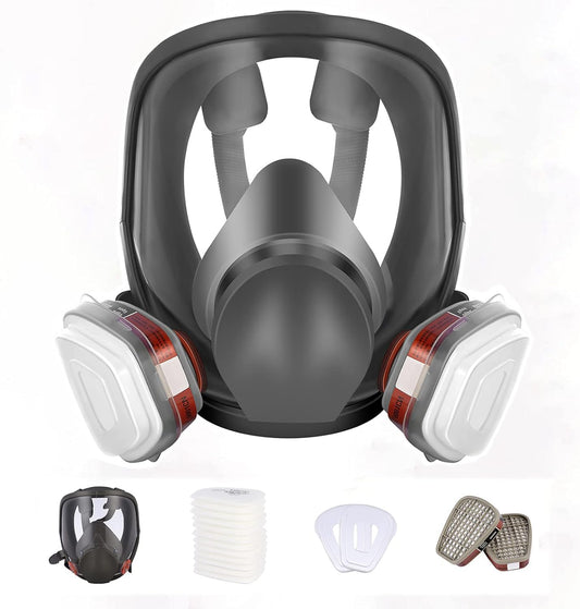 sykua Full Face Mask - Reusable Full Face Respirator Mask with Filters for Spray Painting, Chemical, Sanding, Building Work, and Fine Gas Dust