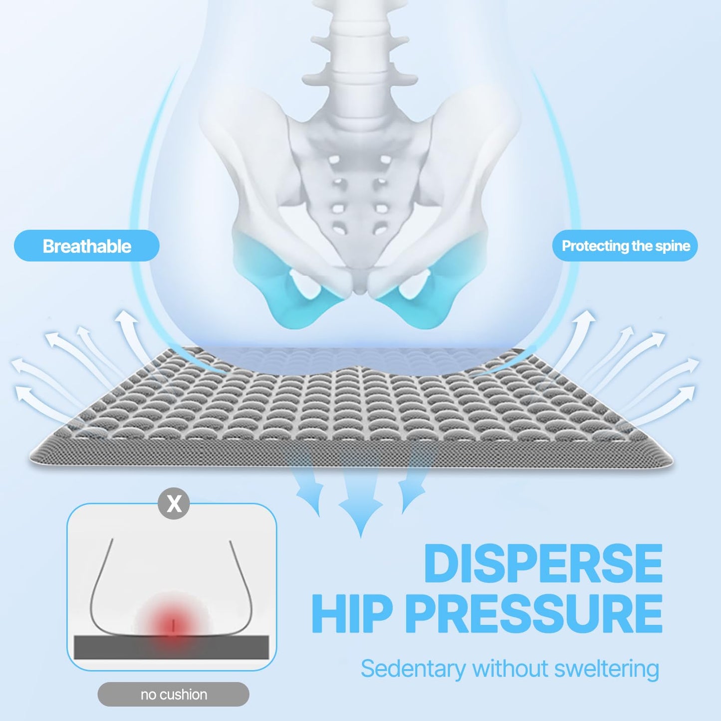 Gel Seat Cushion,office chair Light and thin in summer Breathable Seat Cushion Cool Gel Cushion Honeycomb Design，with Relieving Back coccyx Pain