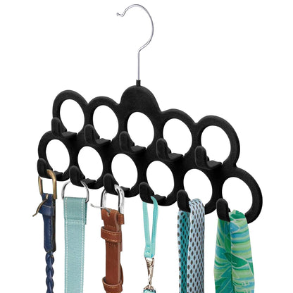 ManGotree Velvet Scarf Storage Hangers with 11 Loops and Hooks 2 Pack Black