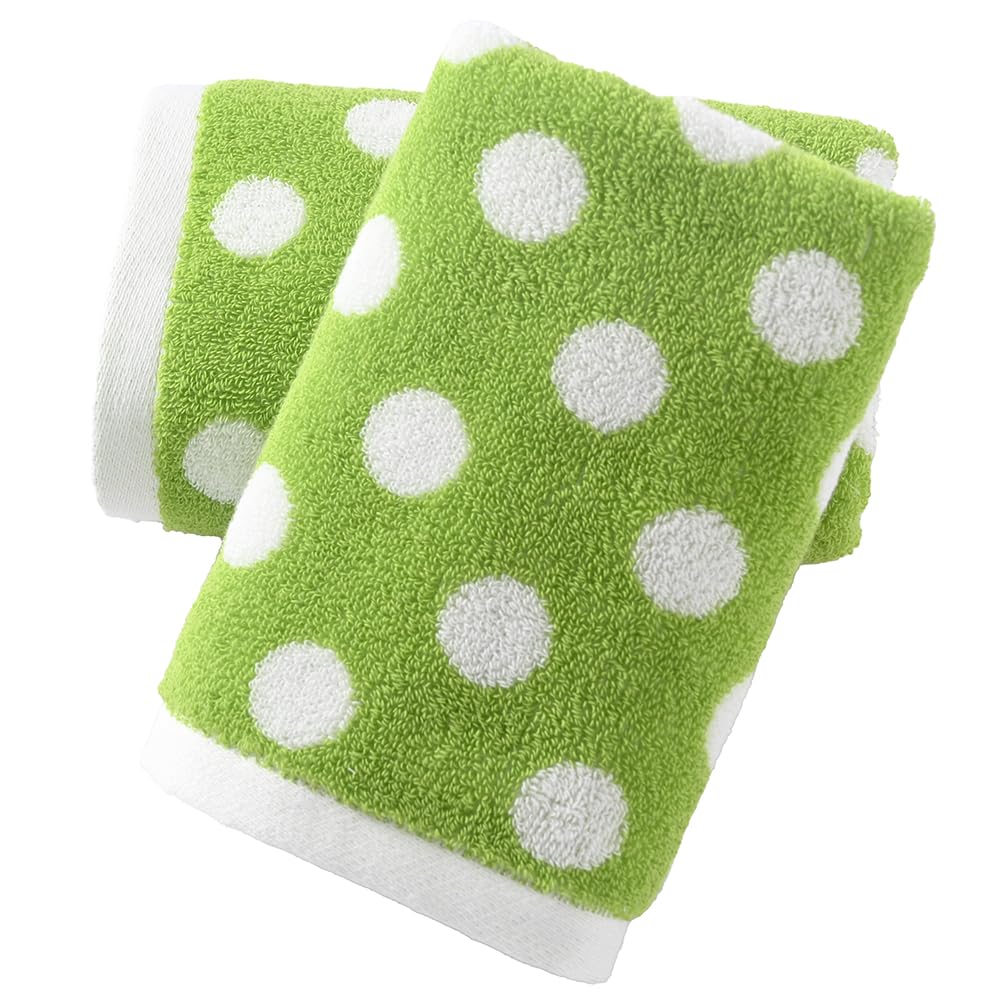 sense gnosis Green Hand Towels Set of 2 Polka Dot Pattern 100% Cotton Absorbent Soft Summer Hand Towels for Bathroom 13 x 29 Inch