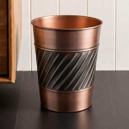 Monarch Abode 39628 Handcrafted, Wave Embossed, Metal Wastebasket Trash Can for Home Office Bedroom, Decorative Wastebasket, Modern Bathroom Decor