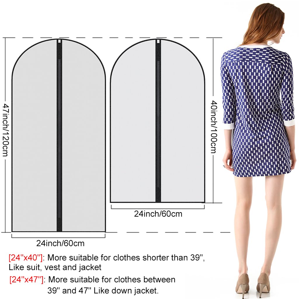 Garment Bags,6PCS Dustproof Garment Covers PEVA Translucent Clothes Covers with Zip Moth Proof Suit Protector Bags Waterproof Dress Covers for Shirts