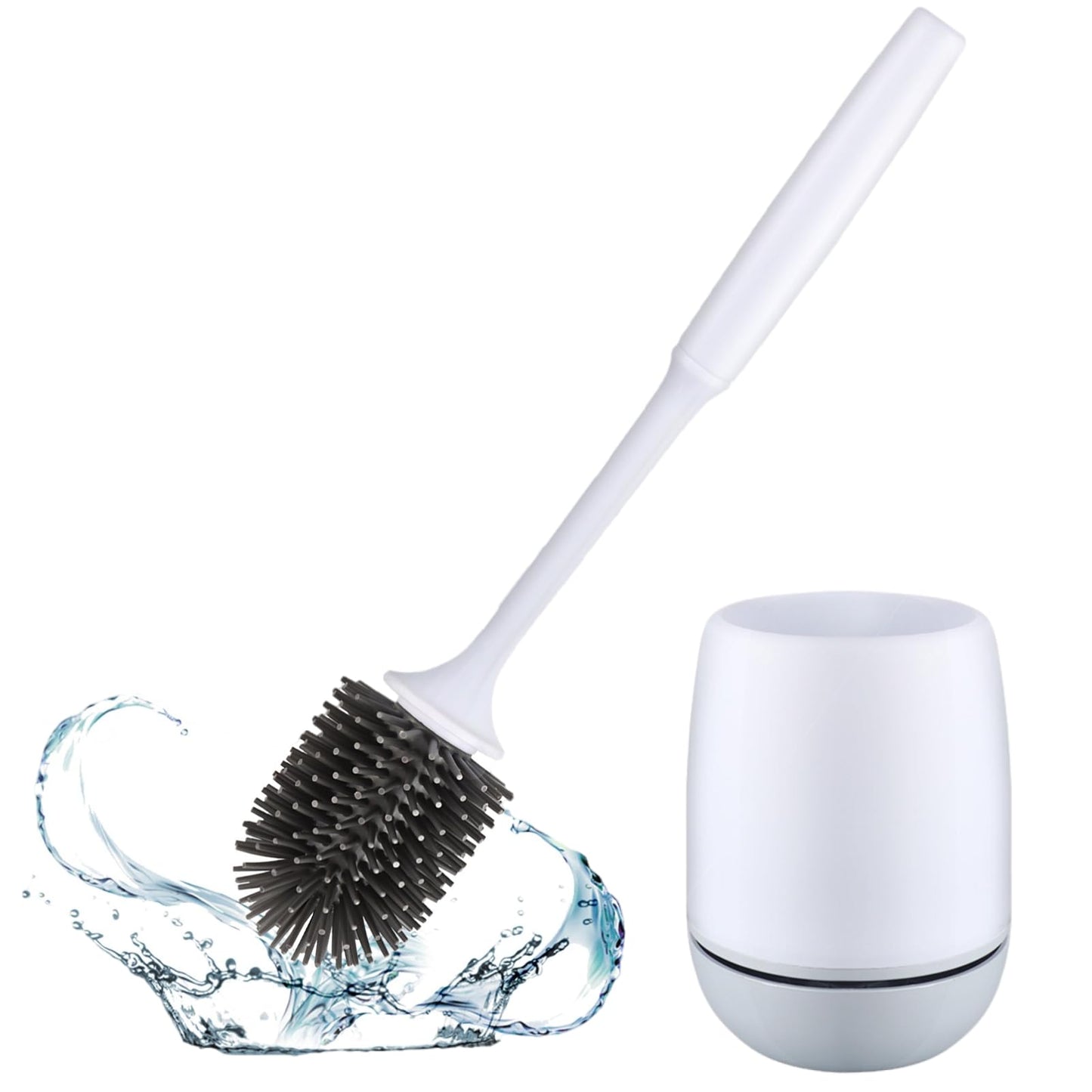 Toilet Brush with Base, Silicone Toilet Brush Set, Silicone Bristles, Not Easy to Scratch, Can Be Mounted on the Wall or Standing on the Floor (Pack