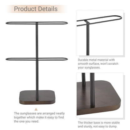 Mkono Sunglasses Organizer Glasses Holder Stand for 24 Pairs of Eyewear, 2 Tier Sunglass Storage Eyeglasses Display Rack Metal Frame with Wood Base