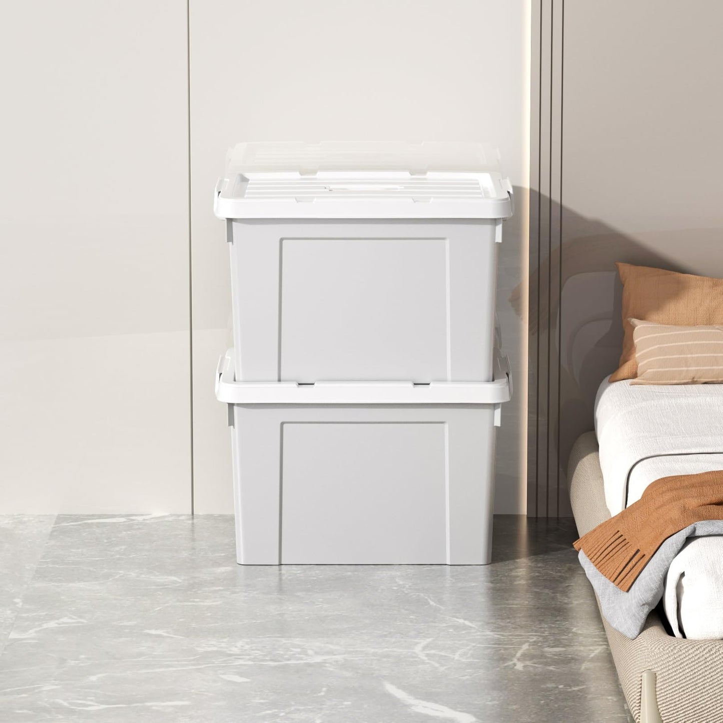 Cetomo 45L*6 Storage Boxes, Carry Plastic Storage Box with Lids, Organizing Container with Handle and Secure Latching Buckles, Stackable, Nestable