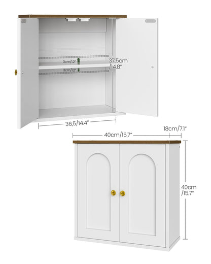CHOEZON 40 x 18 cm Medicine Cabinet, Bathroom Wall Cabinet with Adjustable Shelf, Modern Farmhouse Wall Mounted Storage Cabinet, White and Walnut