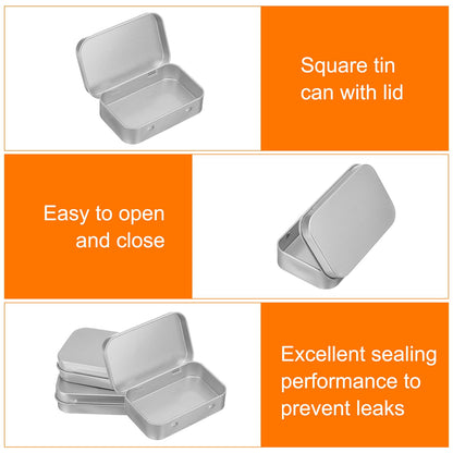 sourcing map 2pcs Metal Tin Box, 3.7x2.4x0.8 Mini Portable Rectangular Empty Tinplate Small Storage Container Airtight Tins with Lids for Candy