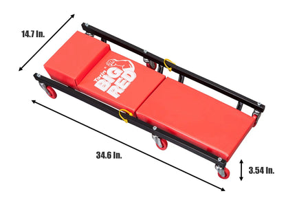 Torin BIG RED Rolling Garage/Shop Creeper: 2-Piece, 36" Padded Mechanic Cart with Headrest and 6 Casters, Alloy Steel Plastic