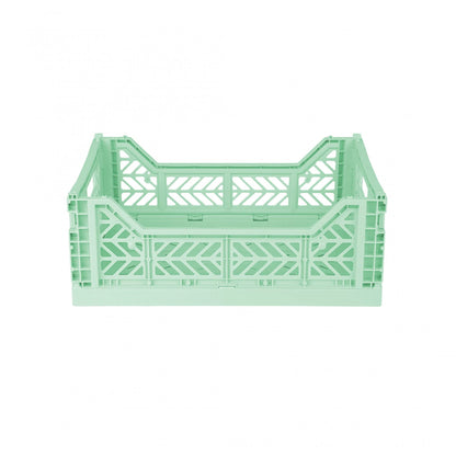 AYKASA Folding Crate, Sturdy Folding Box, Plastic, Stackable, Warm Mint, Midi (40 x 30 x 14 cm)