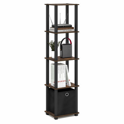 Furinno TURN-N-TUBE Book Shelf, 5-Tier Square Open Frame Display Shelf, Corner Storage Shelves with Storage Bin, Shelving Unit, for Organization
