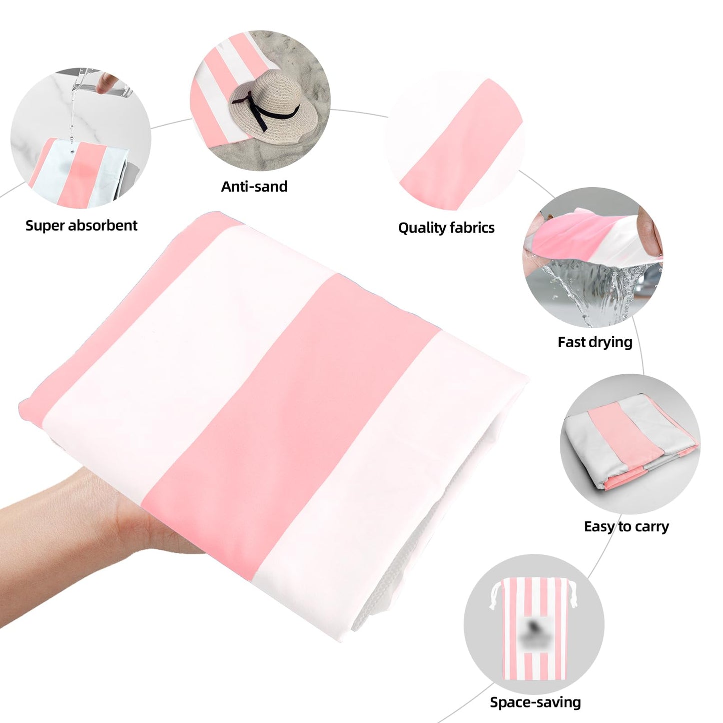 CNMTCCO Large Beach Towel for Adults with Bag - Quick Dry Microfibre - 100% Recycled Towel - Sand Free, Lightweight, Compact (160x90cm, 63x35in)