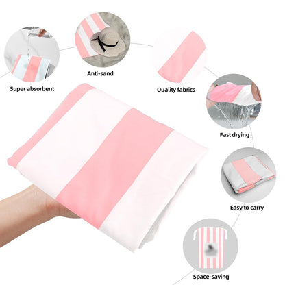 CNMTCCO Large Beach Towel for Adults with Bag - Quick Dry Microfibre - 100% Recycled Towel - Sand Free, Lightweight, Compact (160x90cm, 63x35in)