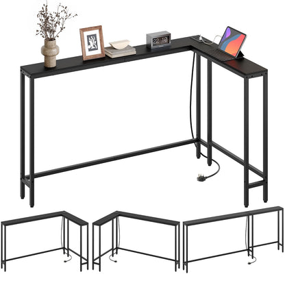 YATINEY Slim Console Table, 180 cm Narrow Sofa Table with Power Outlets, Behind Entryway Table, 3 Assembly Options, for Entryway, Black XCT07KBB