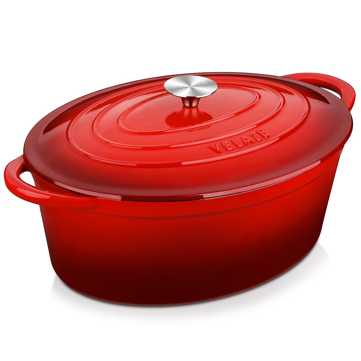Velaze Cast Iron Casserole Dish with Lid, Non-Stick Cast Iron Dutch Oven for Home Baking, Braiser, Cooking,34cm/7.5L(Red)