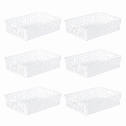 Cetomo Plastic Storage Box, Storage Baskets with Handle, Shelf Basket Organizer with Hole, Open Top Storage Bin for Home Kitchen Office, White