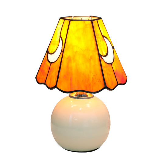 KIPHEPI Mushroom Lamp Small Bedside Table Lamp-Nightstand Orange Glass Moon Nightlight for Bedroom Dorm Living Kitchen, Tiffany Style Aesthetic Cute